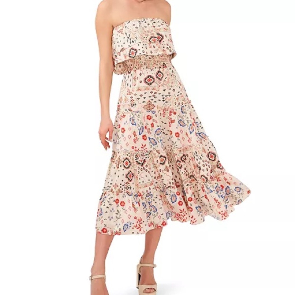 1. State Strapless Dress with Floral Design